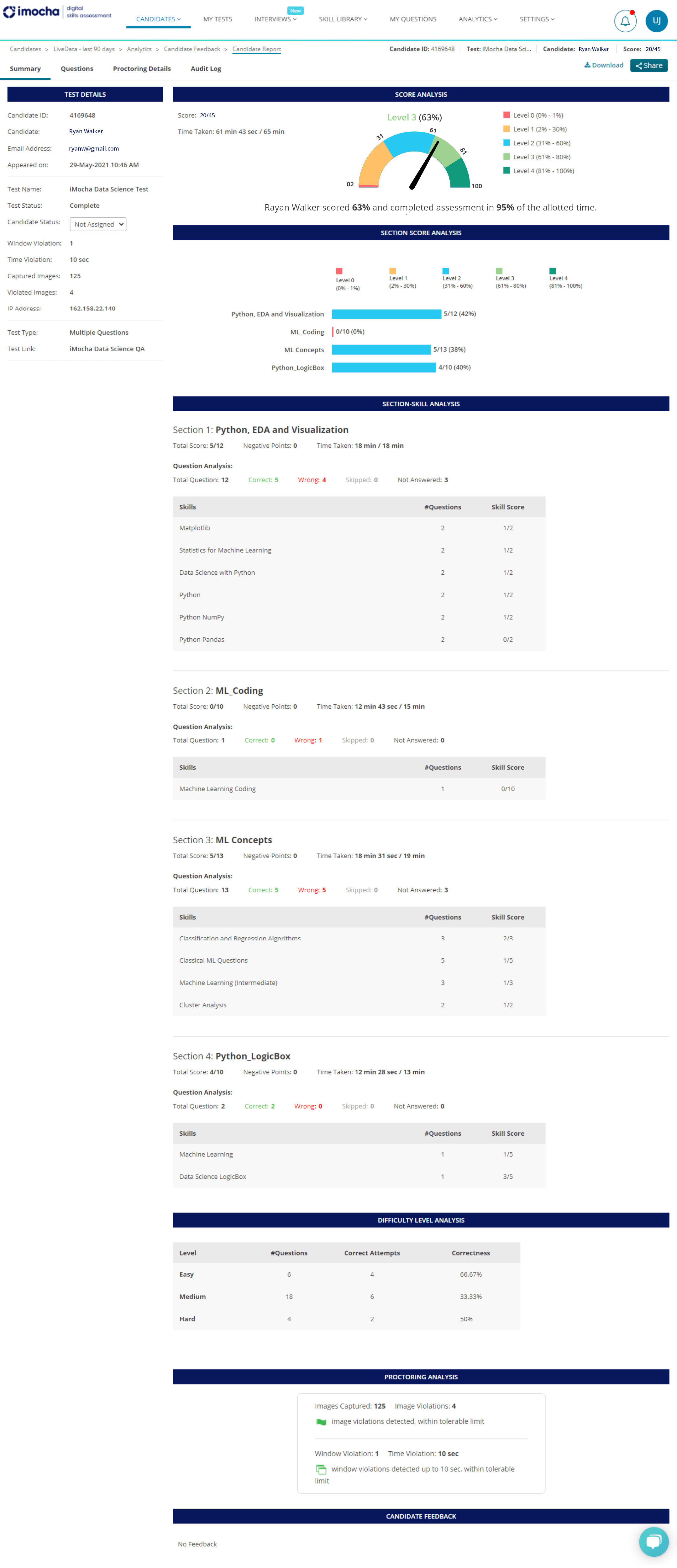 Skill wise performance report by iMocha
